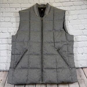 HM Mens Grey Square Quilted Puffer Vest Zip Up Bomber Collar Size 40R